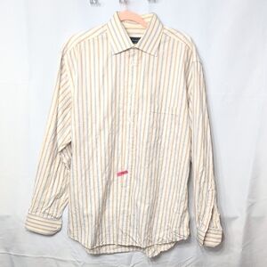 Canali Men's Cream and Tan Striped Shirt